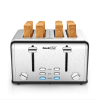 4 piece Ultra Wide Slot Toaster Automatic Multi-stove Breakfast Toast SUS304 Dual Control Panel 6 Bake Browning Level High Lift Bar 3 Features-Thaw /