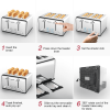 4 piece Ultra Wide Slot Toaster Automatic Multi-stove Breakfast Toast SUS304 Dual Control Panel 6 Bake Browning Level High Lift Bar 3 Features-Thaw /